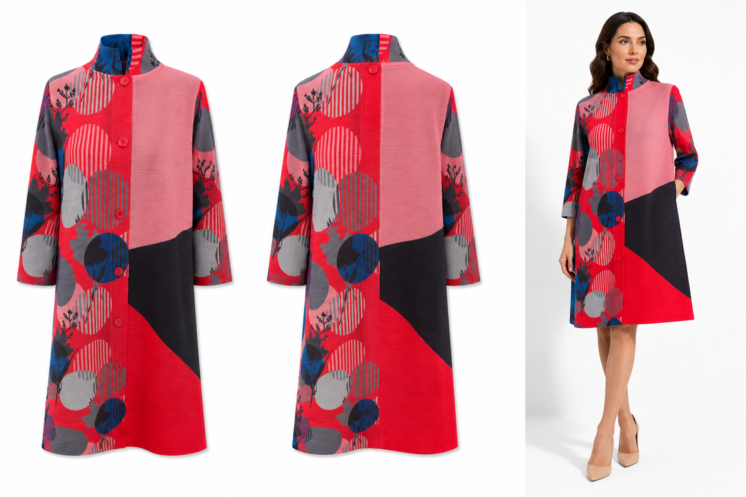 Kurenai- Crimson Graphic Plisse Dress v