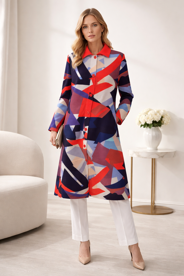 Aurora Prism Plissé Dress - Orange/Navy - Vz Collection