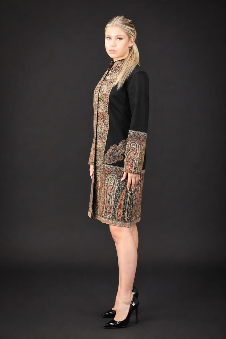 Upcycled Jamawar Shawl Coat – Timeless Elegance with Modern Versatility - Vz Collection