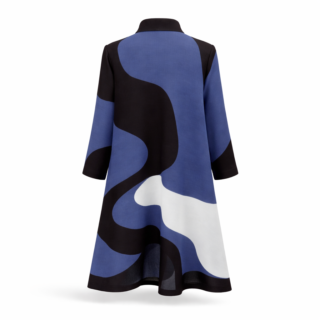 Midnight Wave Plissé Dress - Blue & Black - Vz Collection
