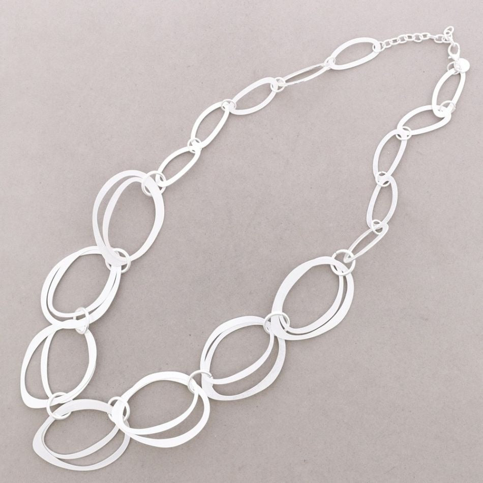 Long Metallic  Oval Link Necklace - Vz Collection