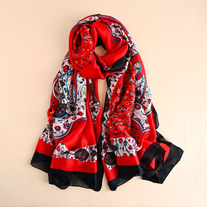 Vibrant Floral Scarf in Red