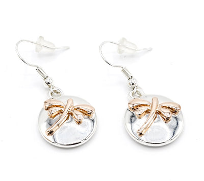 Rose Gold Dragonfly on Silver Metal Base Earrings - Vz Collection
