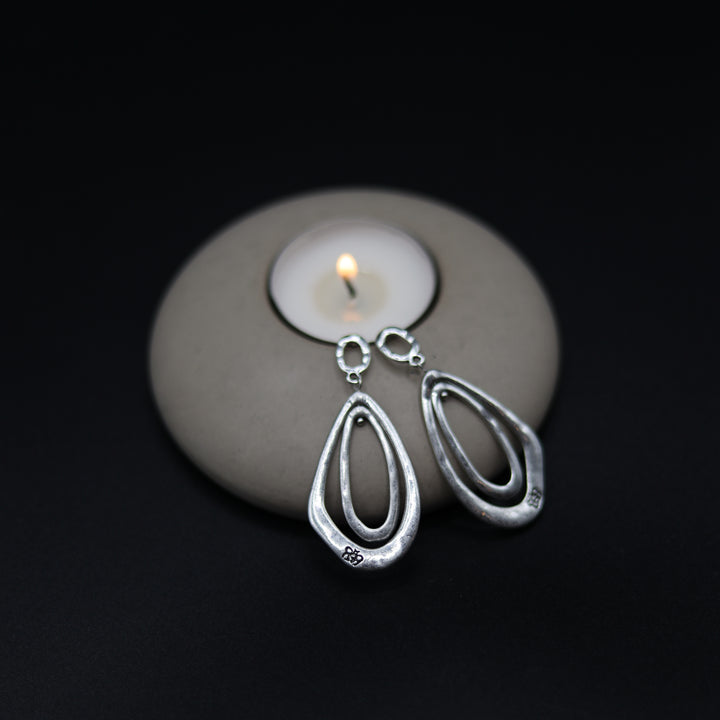 Contemporary Hammered Matt Finish Silver Hanging Earrings - Vz Collection