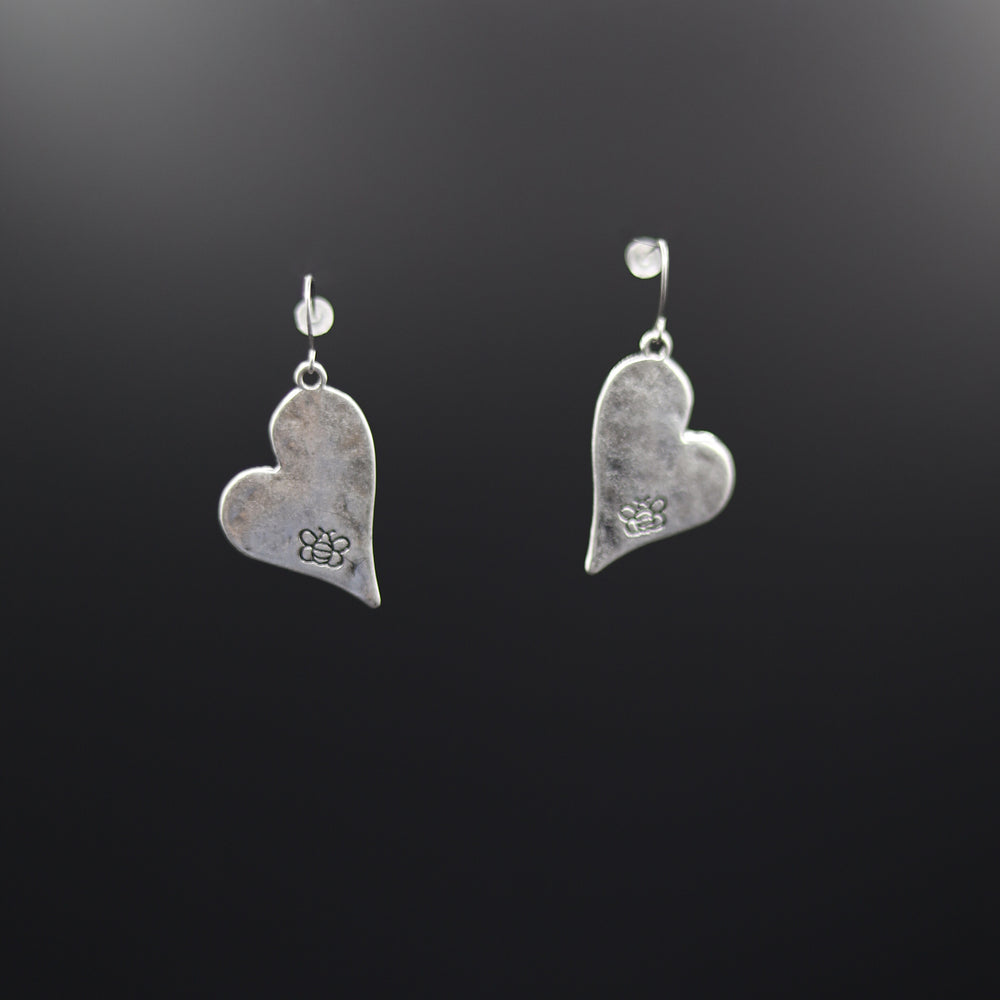 Hammered Matt Finish Silver Heart Earrings - Vz Collection