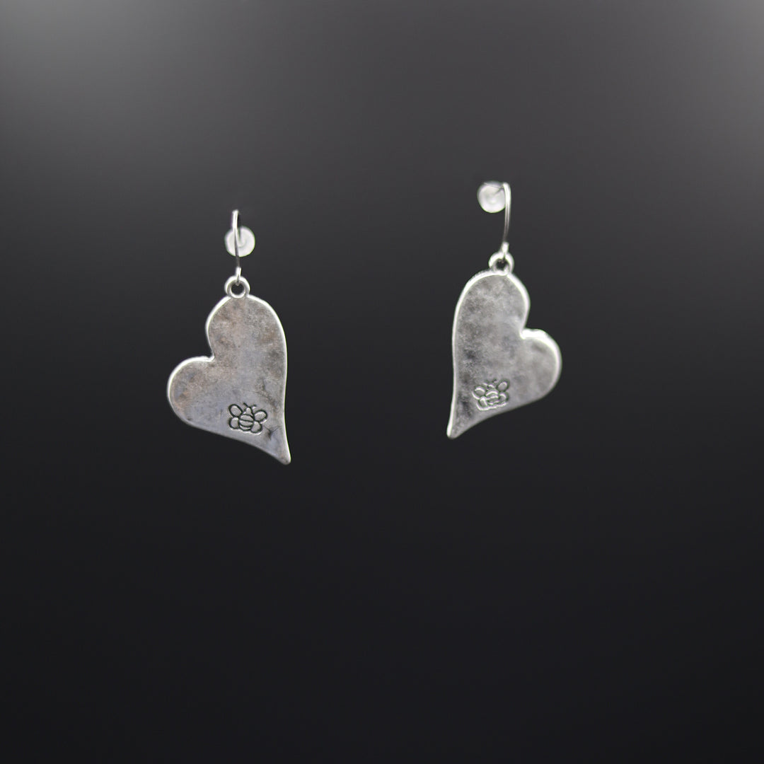 Hammered Matt Finish Silver Heart Earrings - Vz Collection
