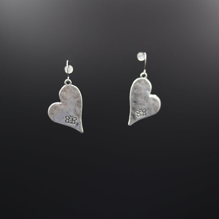 Hammered Matt Finish Silver Heart Earrings - Vz Collection