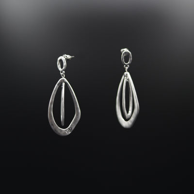 Contemporary Hammered Matt Finish Silver Hanging Earrings - Vz Collection