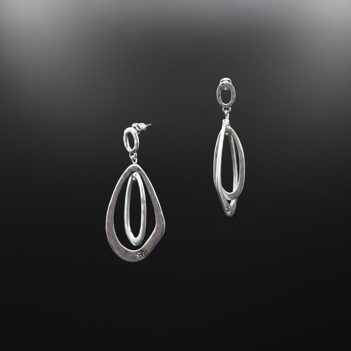 Contemporary Hammered Matt Finish Silver Hanging Earrings - Vz Collection