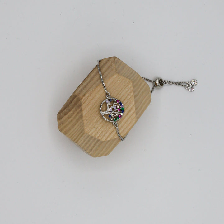 Multicolour Cubic Zirconia Tree of Life Slider Bracelet - Vz Collection