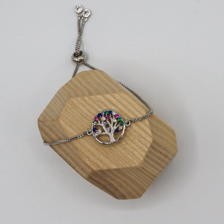 Multicolour Cubic Zirconia Tree of Life Slider Bracelet - Vz Collection