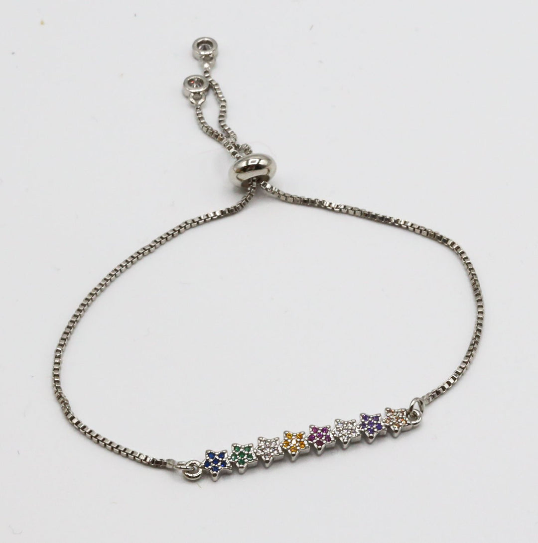 Multicoloured Cubic Zirconia on Flowers Slider Bracelet - Vz Collection