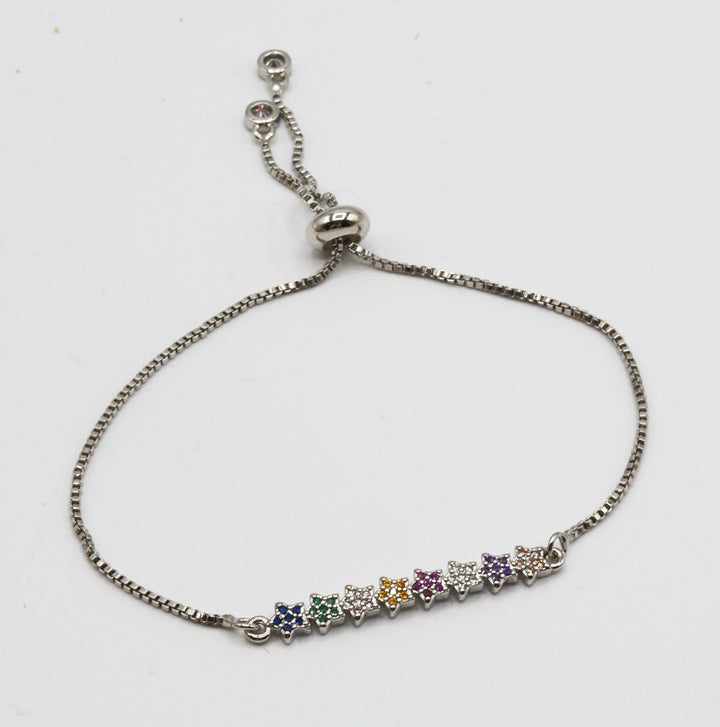 Multicoloured Cubic Zirconia on Flowers Slider Bracelet - Vz Collection