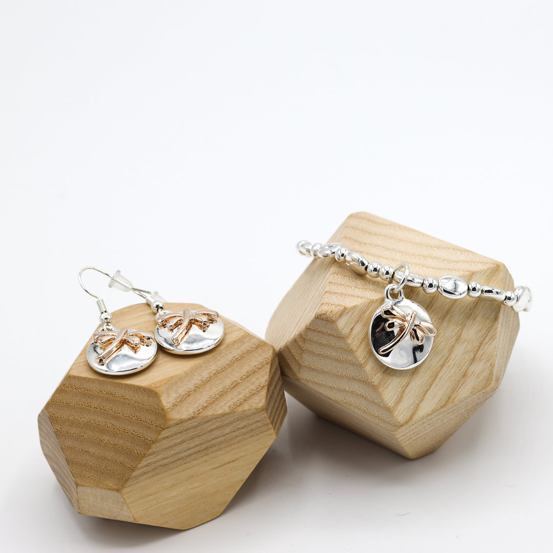 Rose Gold Dragonfly on Silver Metal Base Earrings - Vz Collection