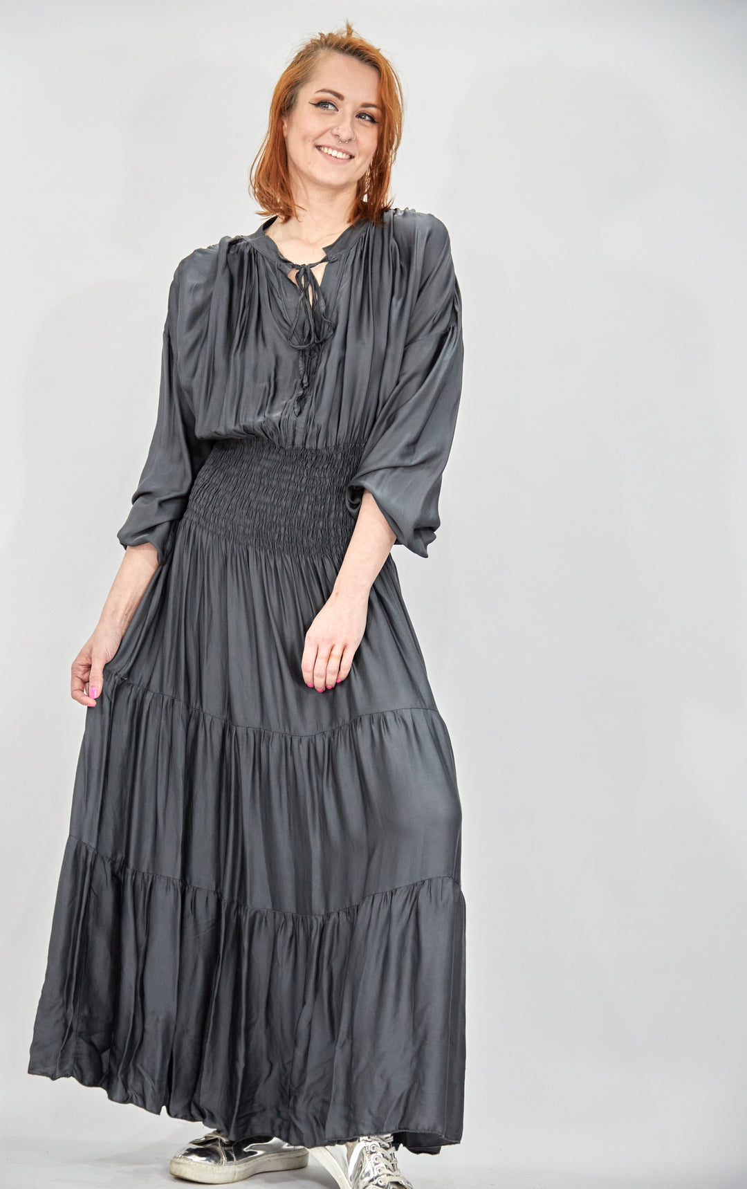 Grey Silk Special Occasion Dress - Vz Collection