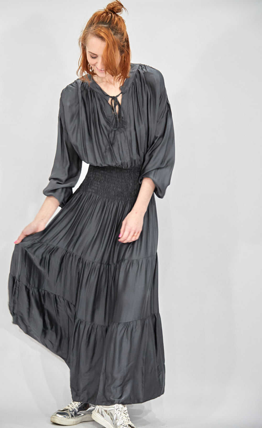 Grey Silk Special Occasion Dress - Vz Collection
