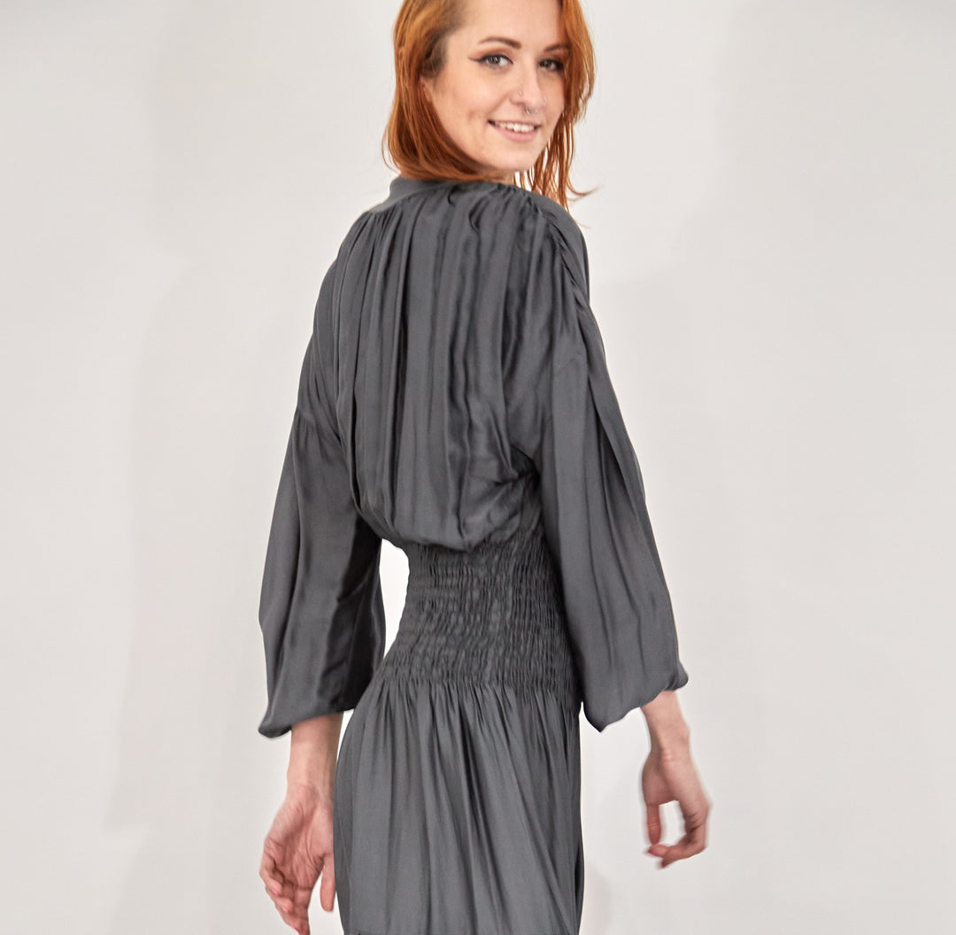 Grey Silk Special Occasion Dress - Vz Collection