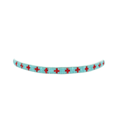 Aqua and Red Narrow Beaded Bracelet - Vz Collection