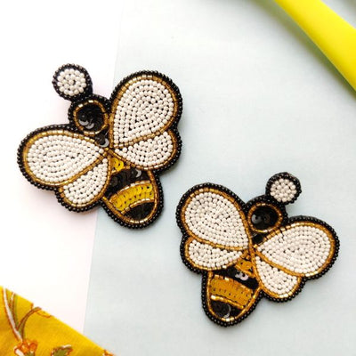 Bumblebee Hand Embroidered Earrings - Vz Collection