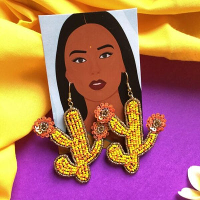Cactus Hand Embroidered Earrings - Vz Collection