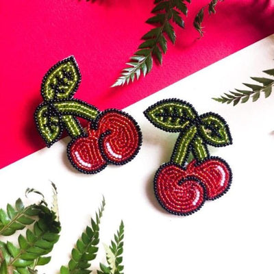 Cherry Hand Embroidered Earrings - Vz Collection