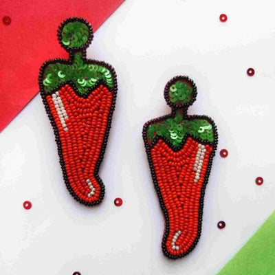 Chillies Hand Embroidered Earrings - Vz Collection