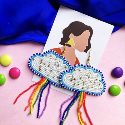 Rainbow Cloud Hand Embroidered Earrings - Vz Collection
