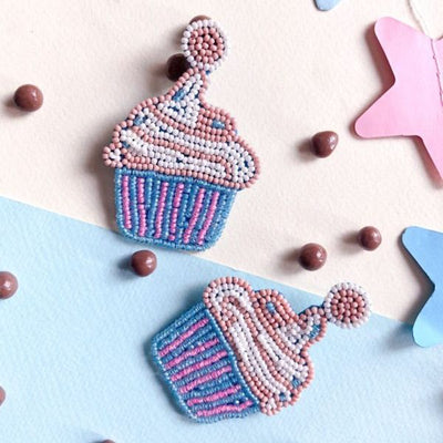 Cupcake Hand Embroidered Earrings - Vz Collection