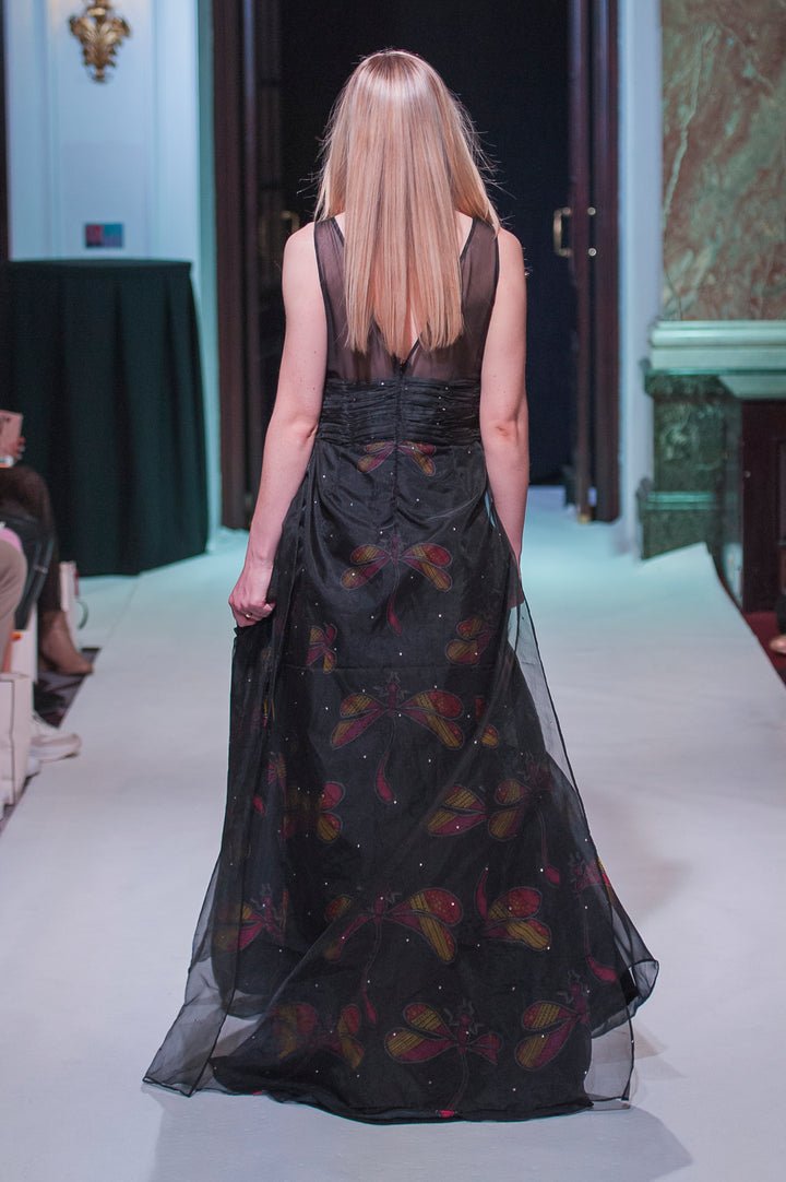 Black Digital Printed Dragonfly Ball Gown - Vz Collection