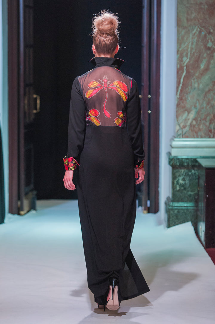 Black Long Dragonfly Coat Dress - Vz Collection