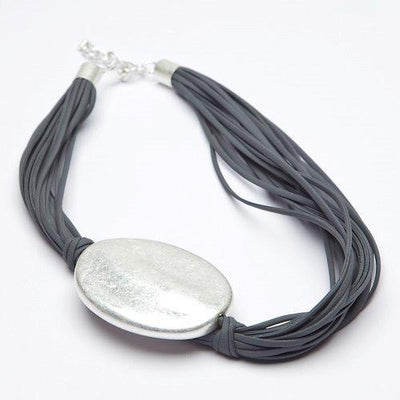 Contemporary Oval Shaped Silver Bead Pendant Necklace - Vz Collection