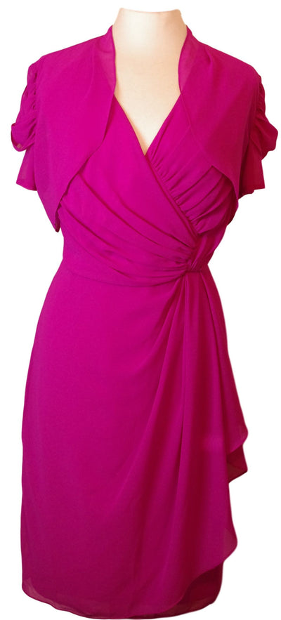 Fuchsia Pink Dress in Georgette With Matching Georgette Bolero - Vz Collection