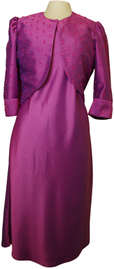 Purple Silk Dress with Textured Silk Bolero - Vz Collection