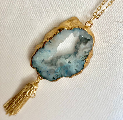 Blue Fossil Foiled In Gold Necklace - Vz Collection