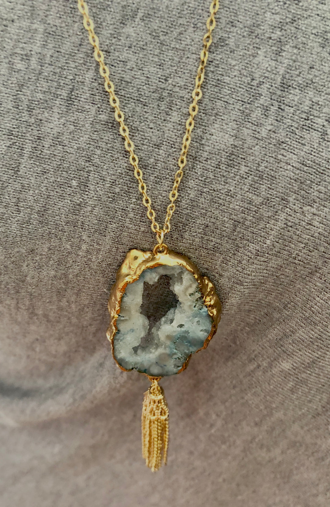 Blue Fossil Foiled In Gold Necklace - Vz Collection