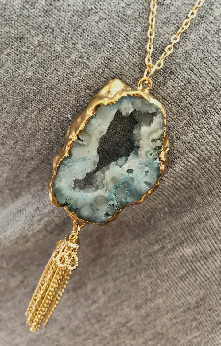 Blue Fossil Foiled In Gold Necklace - Vz Collection
