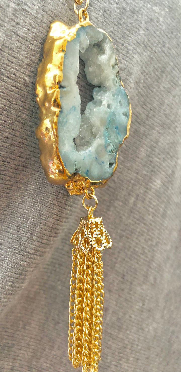 Blue Fossil Foiled In Gold Necklace - Vz Collection