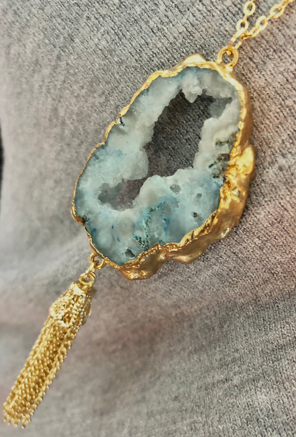 Blue Fossil Foiled In Gold Necklace - Vz Collection