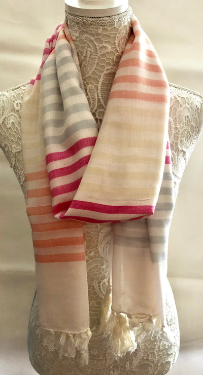 Ivory scarf with Multi Coloured Stripes - Vz Collection