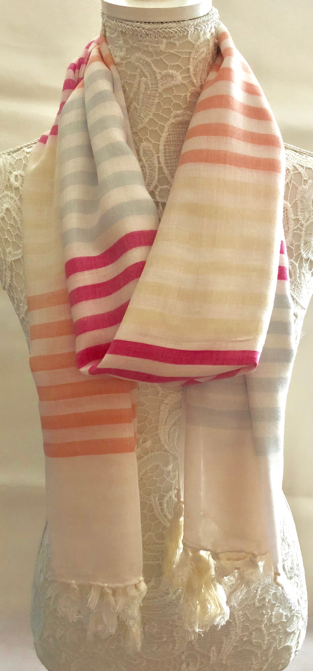 Ivory scarf with Multi Coloured Stripes - Vz Collection