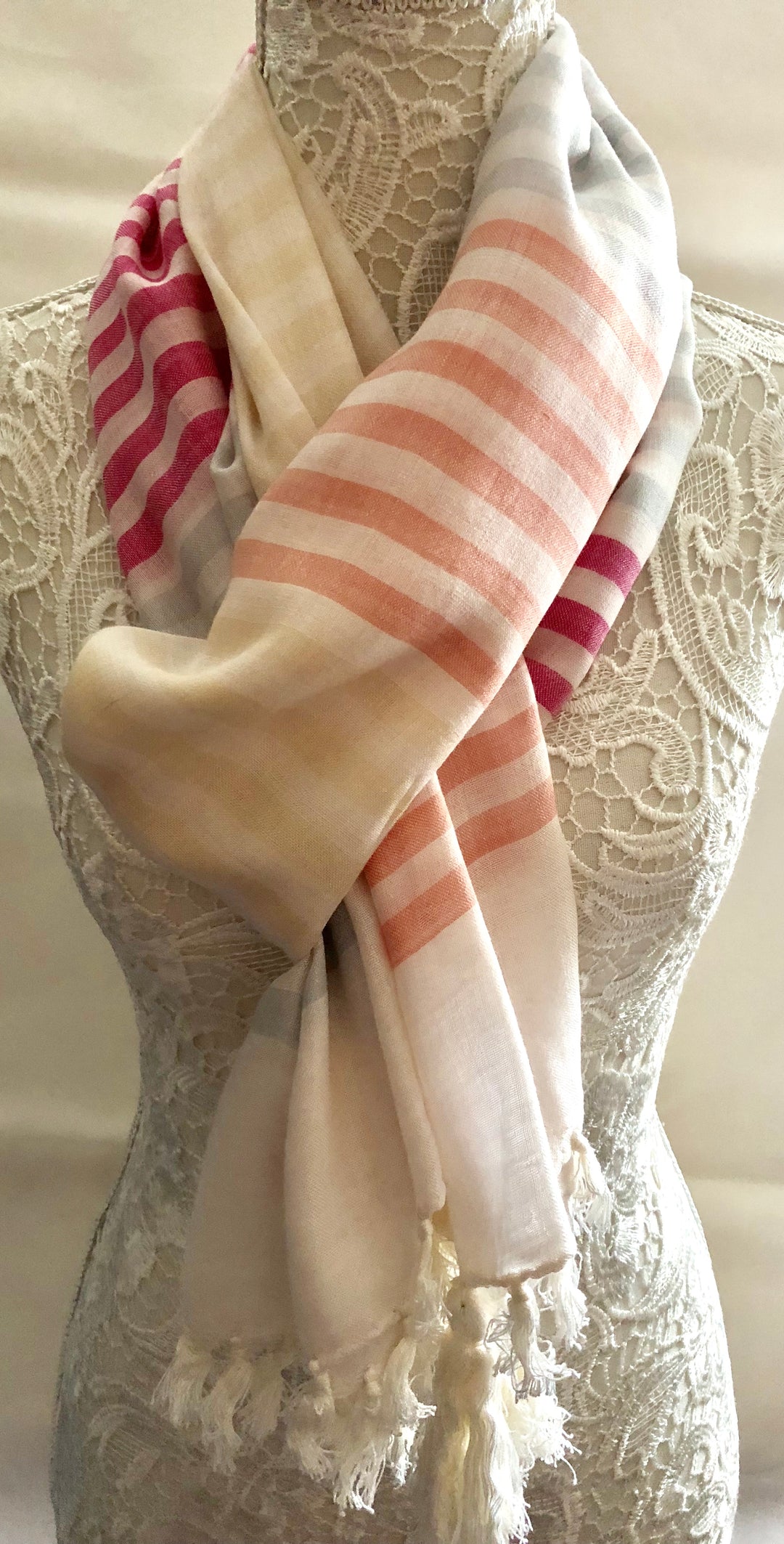 Ivory scarf with Multi Coloured Stripes - Vz Collection
