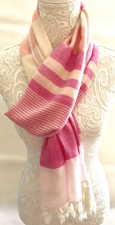 Ivory scarf with Pink Stripes - Vz Collection