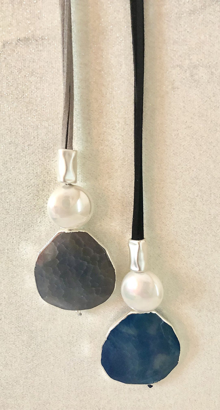 Uneven Grey Agate with Flat Pearl Necklace - Vz Collection