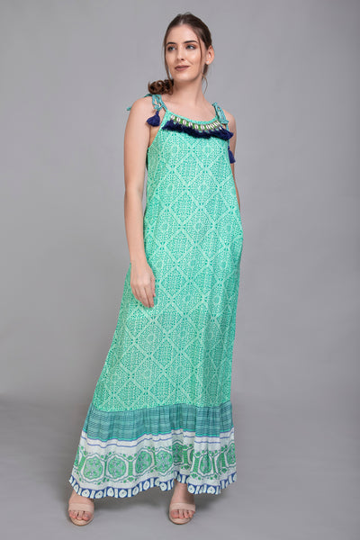 Green Cotton Maxi Dress - Vz Collection