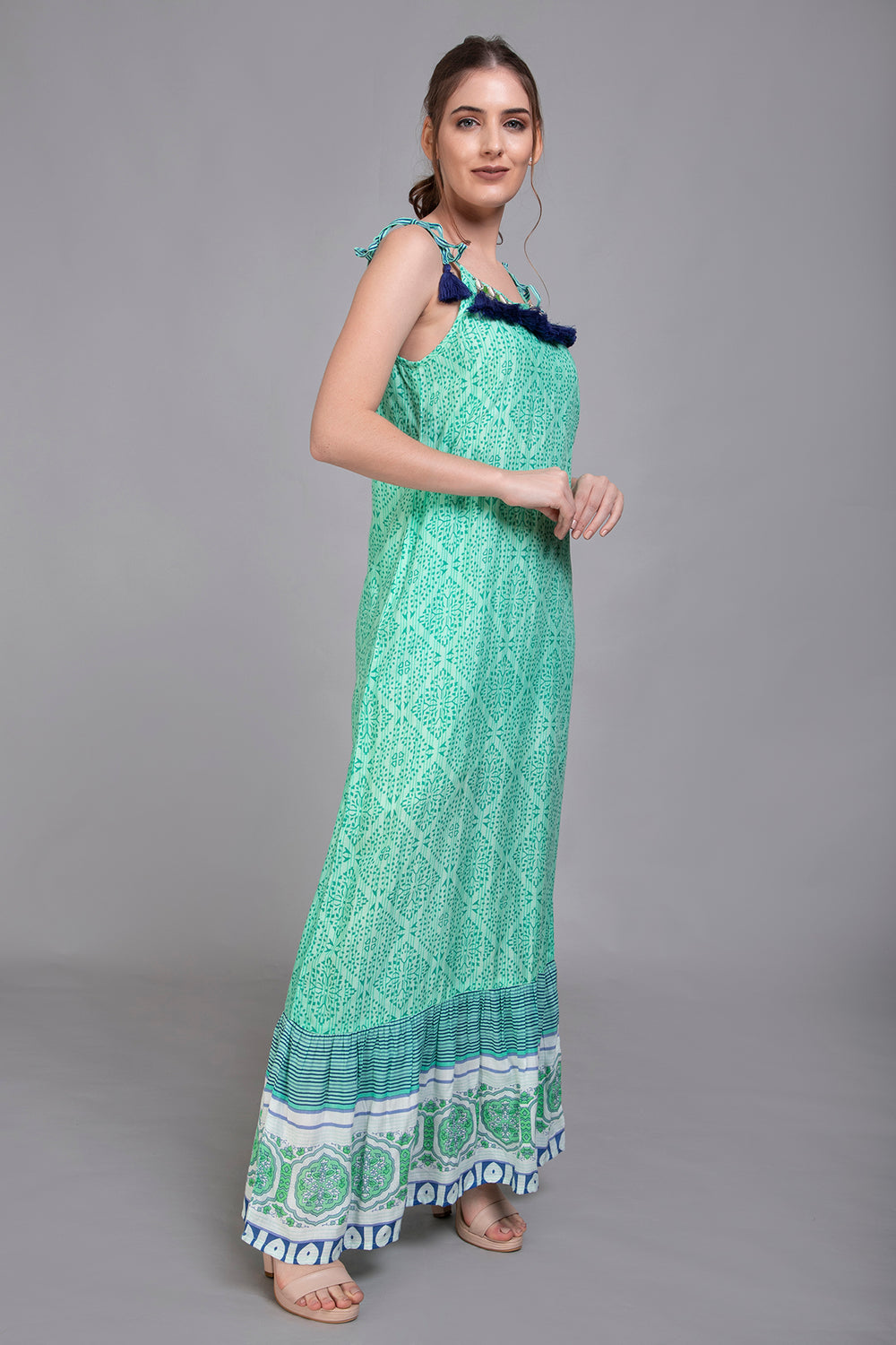 Green Cotton Maxi Dress - Vz Collection