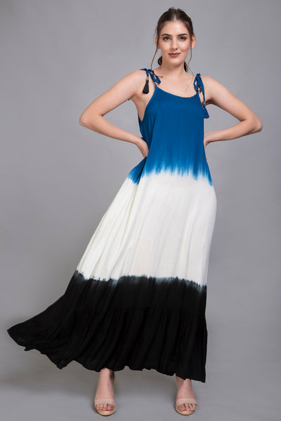 Ombre Three Tone Blue White and Black Maxi Dress - Vz Collection