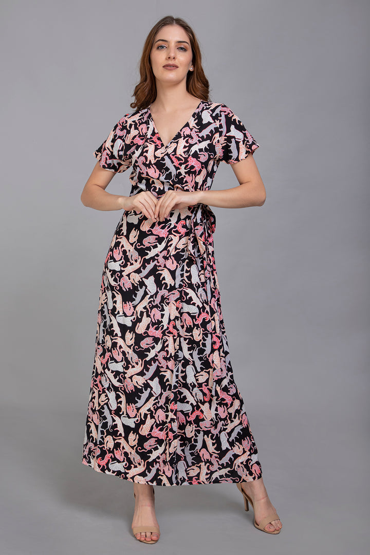 Black Cotton Wrap Over Dress - Vz Collection