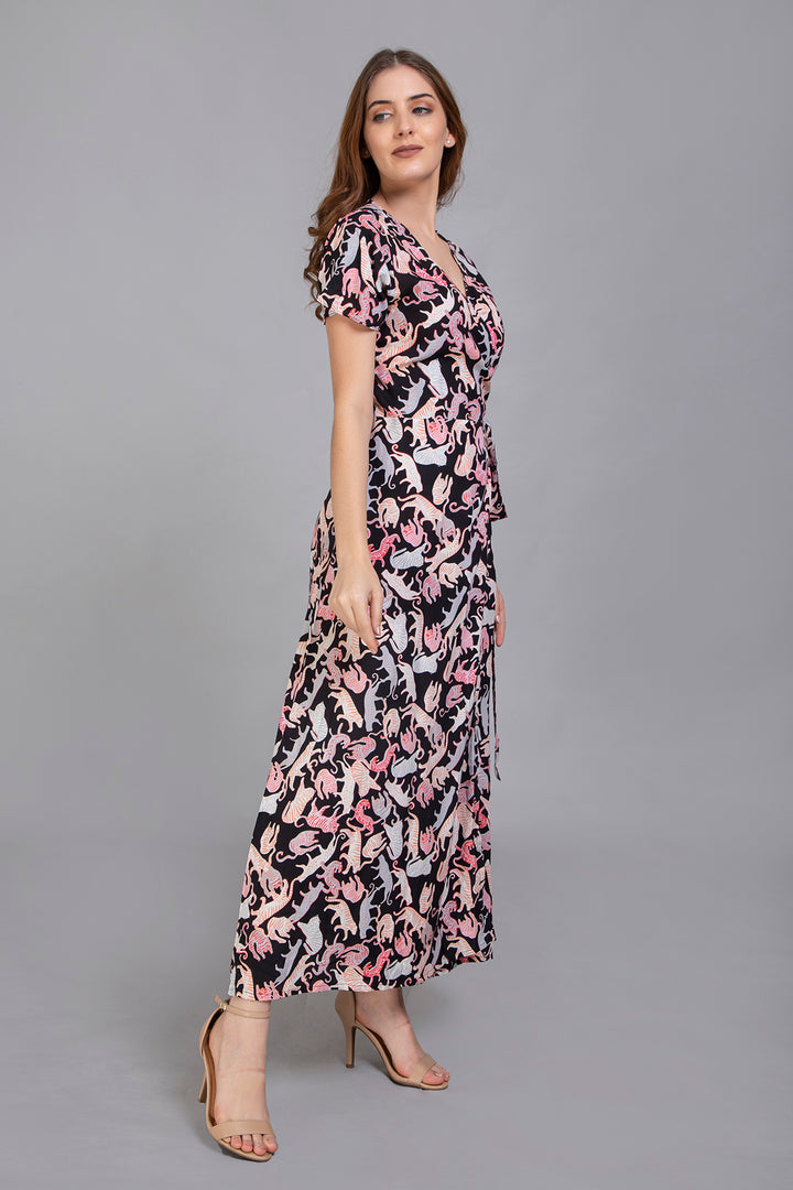 Black Cotton Wrap Over Dress - Vz Collection