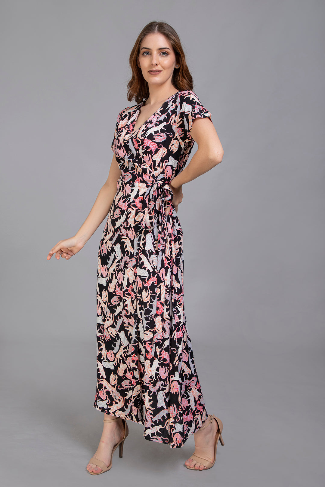 Black Cotton Wrap Over Dress - Vz Collection