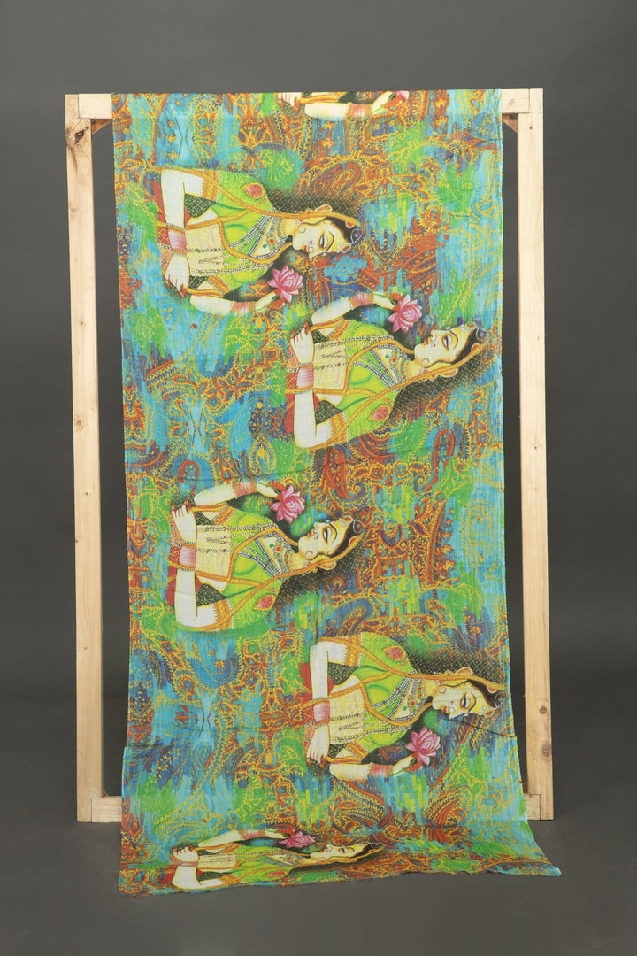 Digital Printed Indian Women with Lotus Scarf - Vz Collection